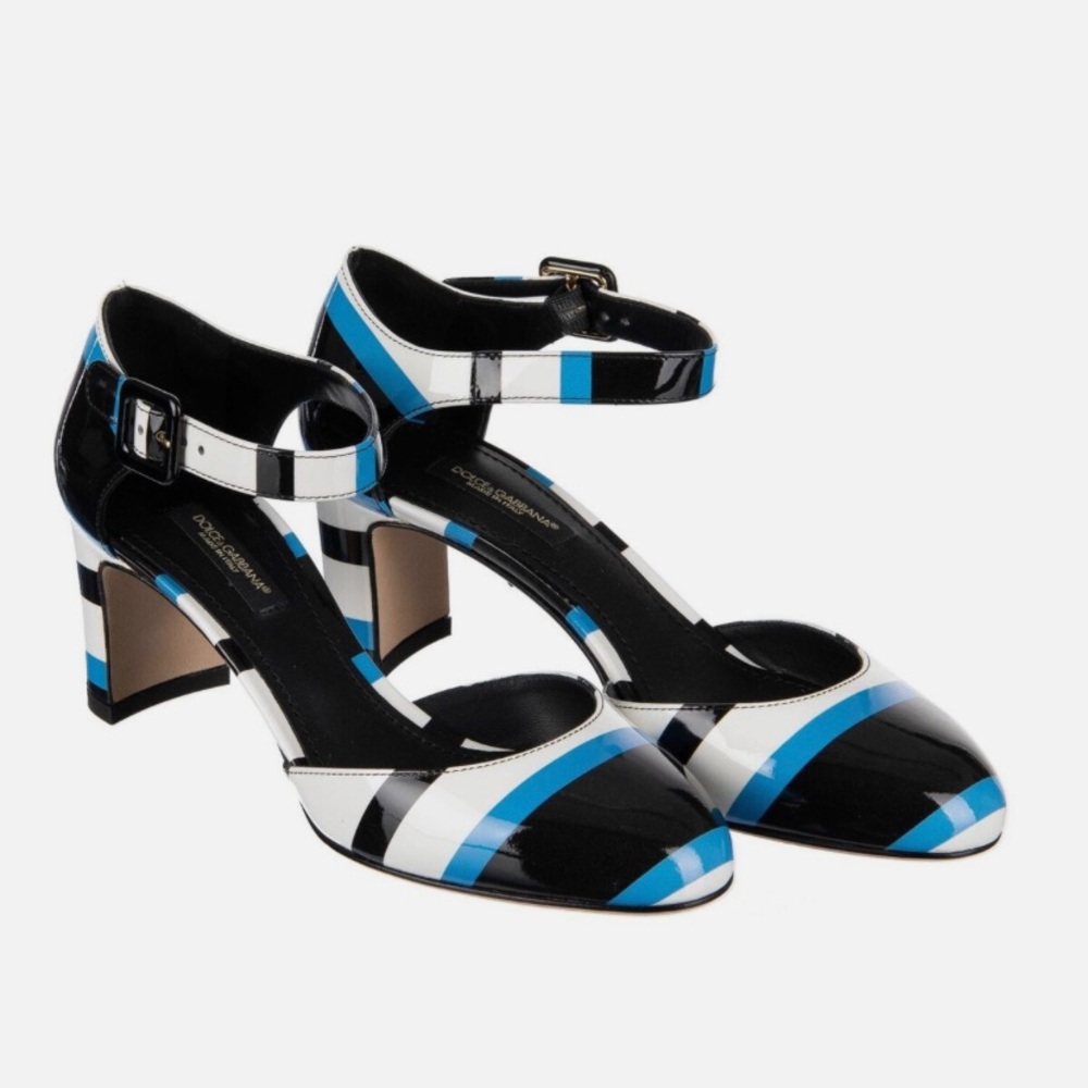 DOLCE & GABBANA Stripe Patent Leather Mary Jane Pumps